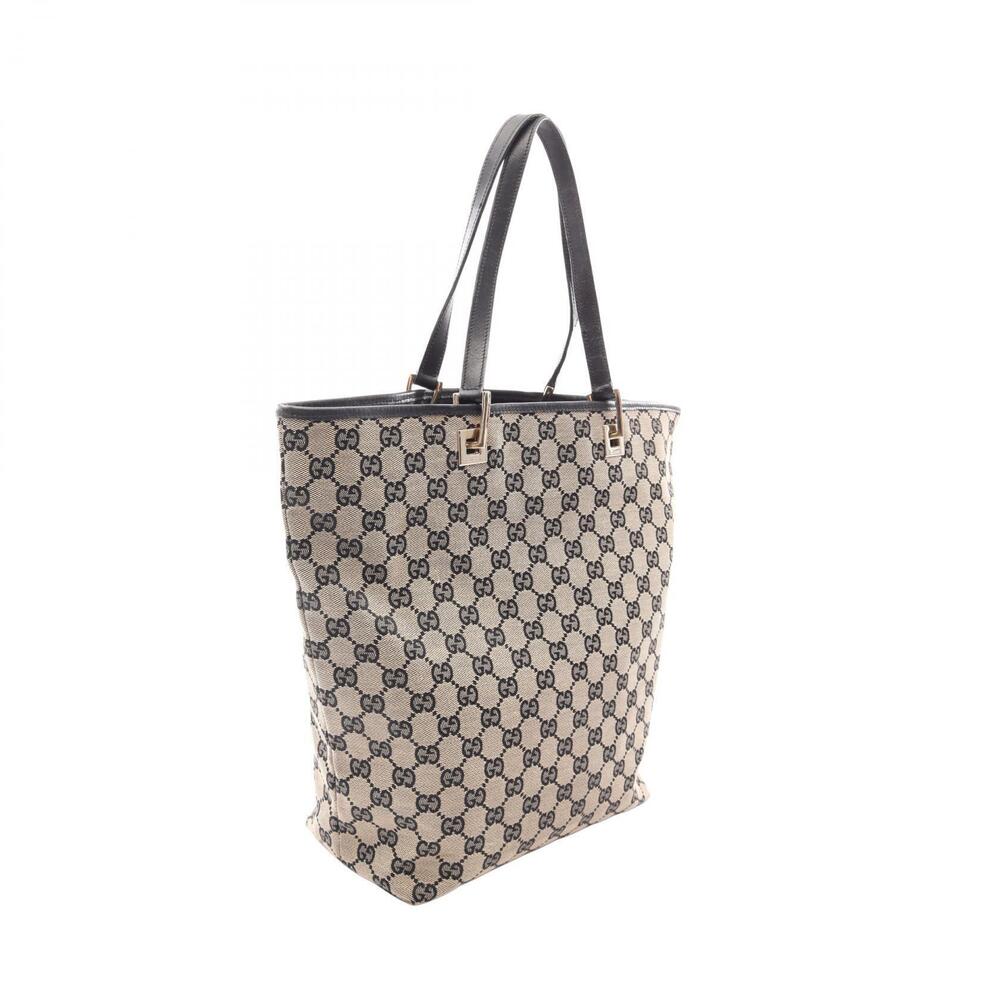 Gucci Canvas Leather Tote Beige Bag GG Black Tan Black